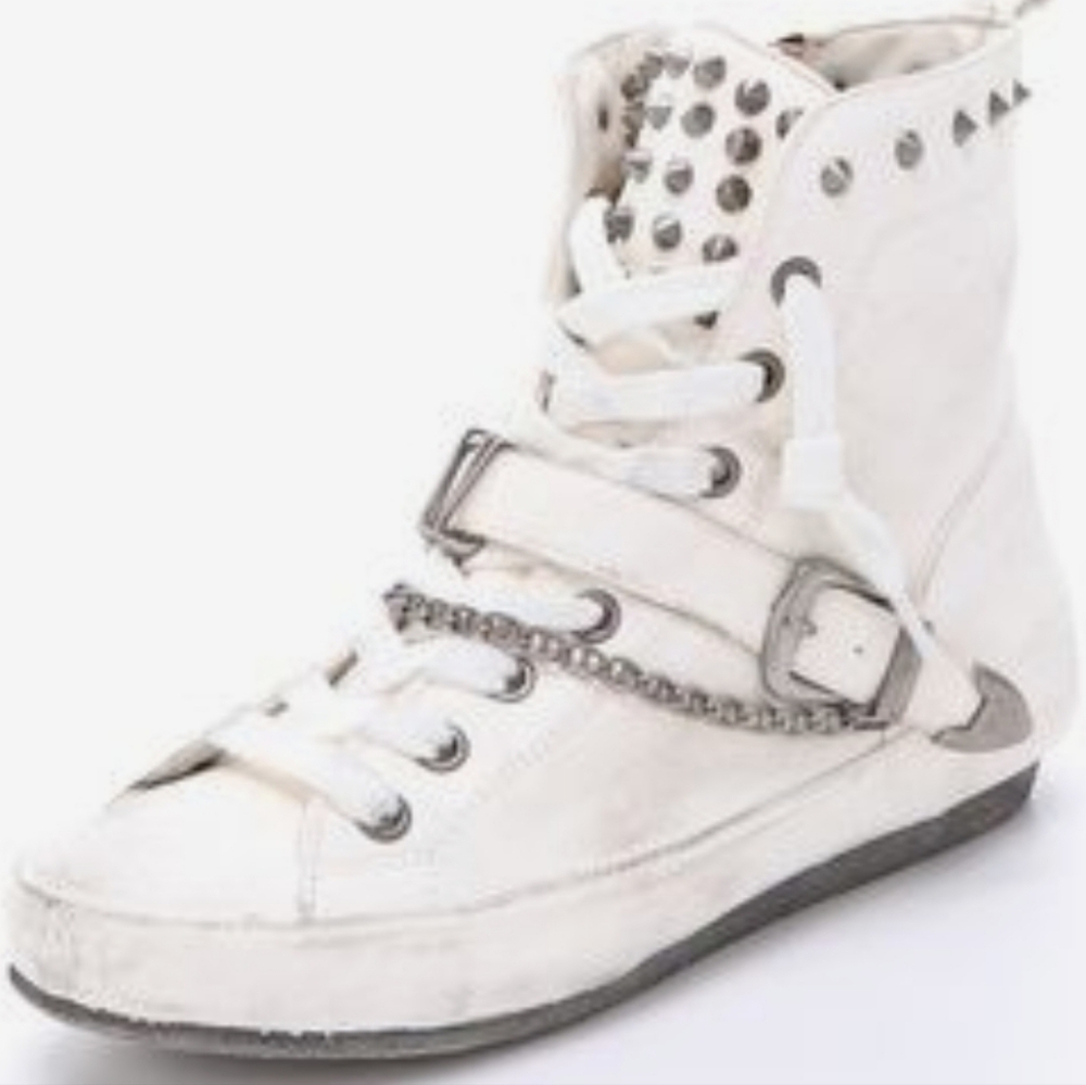 Sam Edelman Alvin Studded Chain High-Top Sneakers White Leather Women’s Size 10